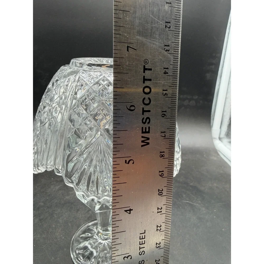 Vintage Crystal Glass Fairy Lamp Candle Holder Diamond Point Cut 2 Piece 6.5in